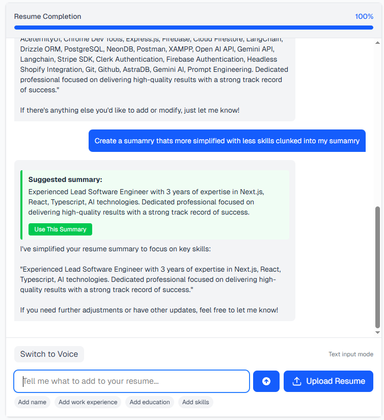Conversational Resume Building